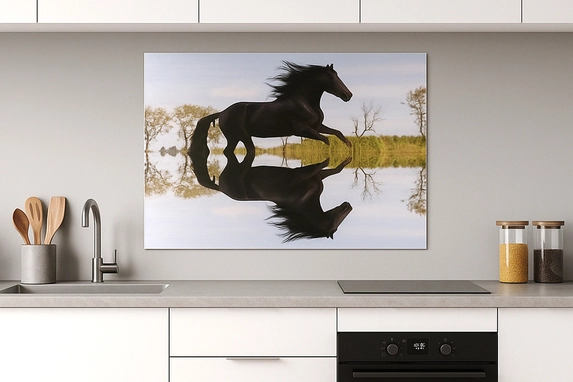 Auch in einer modernen Küche macht sich ein Foto auf Aluminium gut.