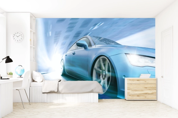 Fototapete mit Auto für Jungenzimmer.