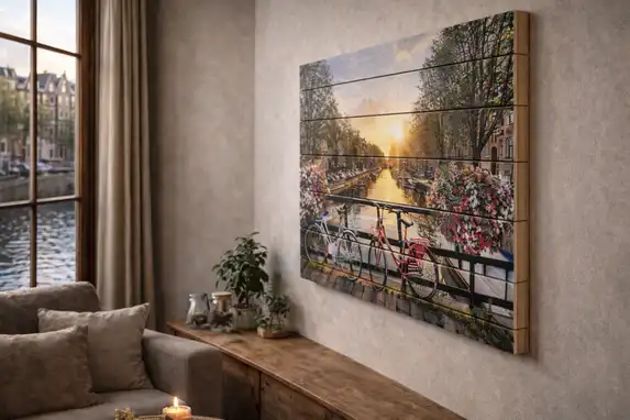 Foto auf Ayousholz sorgt für eine warme und natürliche Ausstrahlung als Wandbild.