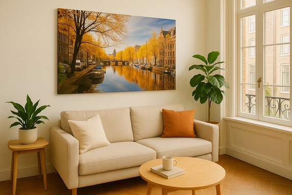 Fotodruck auf Aluminium im Wohnzimmer.