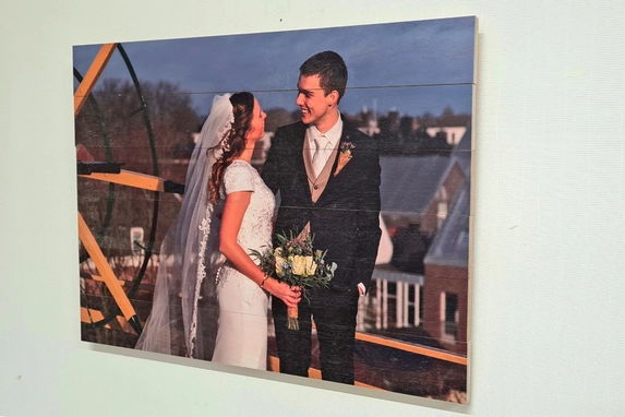 Foto auf Holzlatten horizontal oder vertikal.
