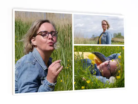 Auf Sperrholz gedruckte Fotocollage.