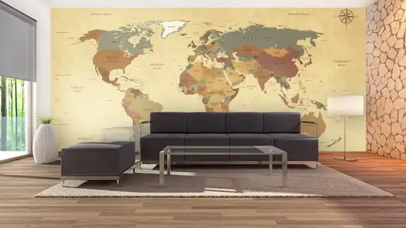 Fototapete mit Weltkarte in verschiedenen Stilen und Größen.