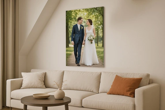Hochzeitsfoto auf Aluminium geklebt.