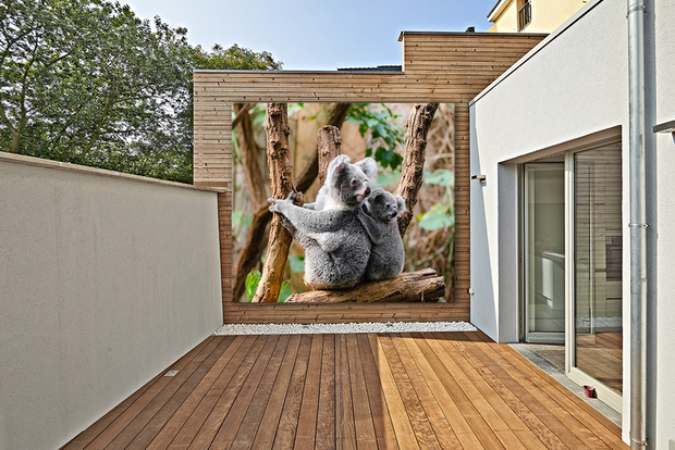 Balkon mit Outdoor-Leinwand auf Holzrahmen verschönert.