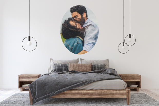 Fotogeschenk Großformat Wandtattoo über dem Bett als Schlafzimmerdeko.